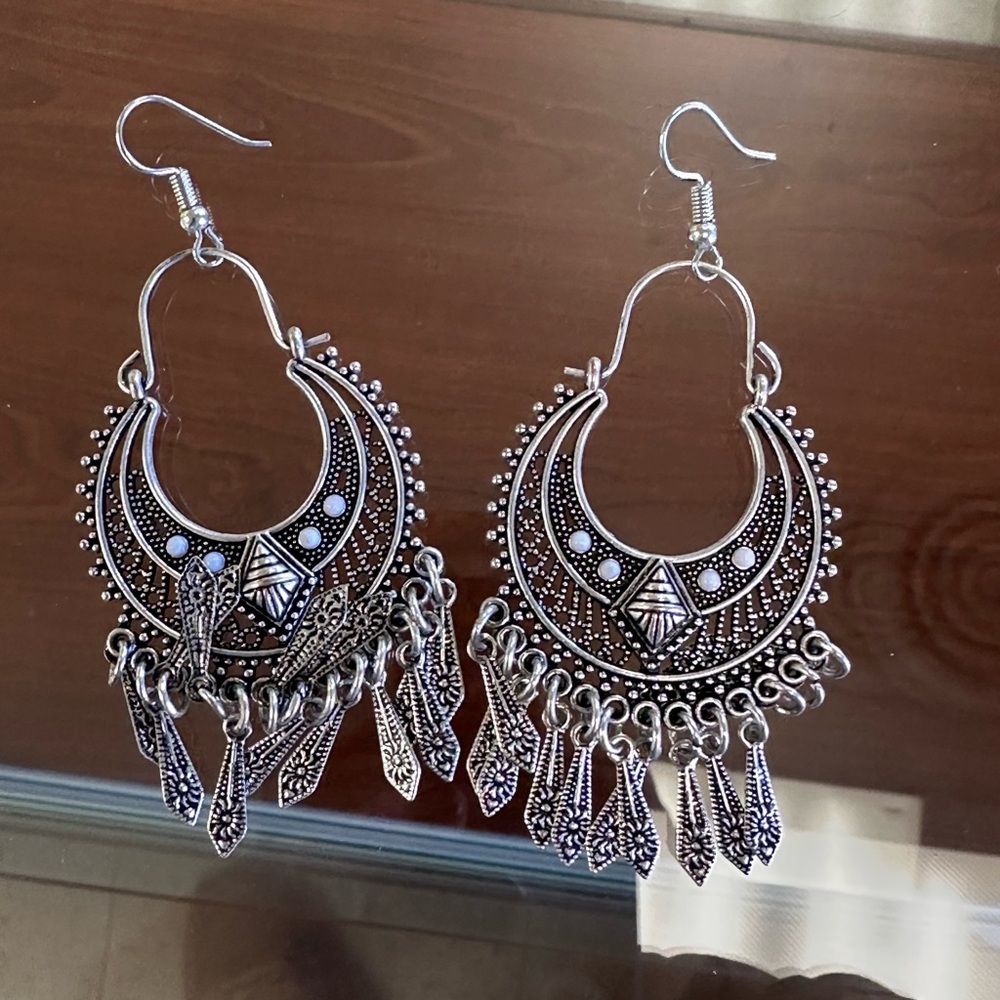 Bohemian Silver Dangle Earrings - Picture 2 of 5